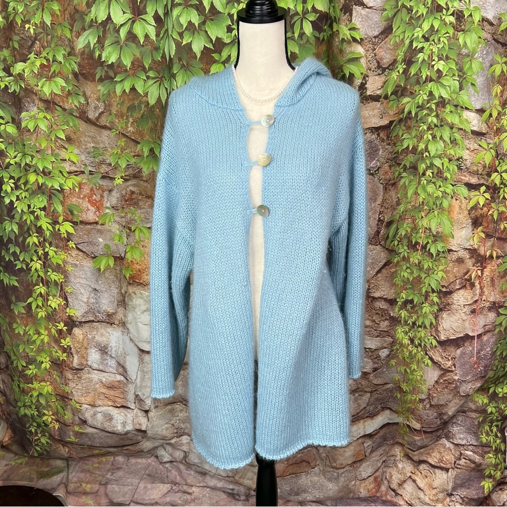 SOFT SURROUNDINGS Relaxed Fit Powder Blue Mohair Blend Cardigan Sweater, S